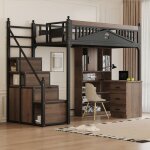 Lit mezzanine 90x200 cm en métal barrière de avec conception de fenêtre lit adulte avec Échelle de sécurité ... Lit mezzanine 90x200 cm en métal barrière de avec conception de fenêtre lit adulte avec Échelle de sécurité ...