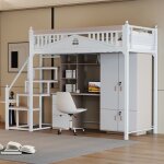 Lit mezzanine 90x200 cm en métal barrière de avec conception de fenêtre lit adulte simple avec Échelles ... Lit mezzanine 90x200 cm en métal barrière de avec conception de fenêtre lit adulte simple avec Échelles ...