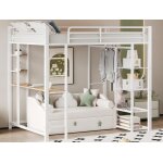 Lit mezzanine - mtal - 90x200 cm - blanc - avec table et tagres - 1 place