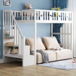 Lit mezzanine 90x200 cm - multifonctionnel lit mezzanine 1 place avec escaliers de rangement - dcor ...