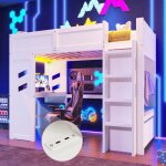 Lit mezzanine 90x200 cm avec penderie et bureau lit enfant avec tiroir portant éclairage led 1 port usb ... Lit mezzanine 90x200 cm avec penderie et bureau lit enfant avec tiroir portant éclairage led 1 port usb ...