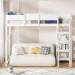 Lit mezzanine 90x200 cm rangement maxi - cadre pin massif & sommier � lattes - design s�curis� pour enfant ...