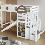 Lit mezzanine 90x200 cm - redom - toboggan enfant 2 �chelles de rangement grand espace de rangement - ...
