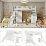 Lit mezzanine 90x200 cm avec table et armoire et barrire de scurit - lit enfant bois de pin massif ...
