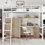 Lit mezzanine 90x200 cm avec table armoire tiroir et escalier pour enfants et adolescents - blanc