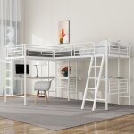 Lit mezzanine 2x90x200 cm cadre de lit en fer avec bureau & 2 escalierslits superpos�s - �tag�res & garde ...