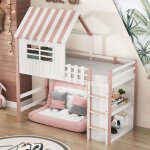 Lit cabane enfant 90 x 200 cm - hauteur r�glable - lit combin� enfant - avec �chelle de s�curit� - fonction ...
