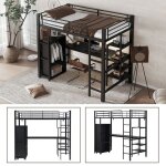 Lit mezzanine 90x200cm - bureau 2m et armoire - garde - corps 30cm - en747 - structure m�tal robustre ...