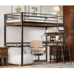 Lit mezzanine - noir - 90x200cm - bureau inclus - �tag�res - barri�res de s�curit�