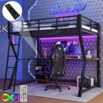 Lit mezzanine enfant 90x200cm avec led lit ado avec bureau prise de courant + usb lit simple avec support ...
