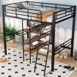 Lit mezzanine 90x200cm. lit enfant avec bureau et tagre lit simple avec barrire de scurit et chelle ...