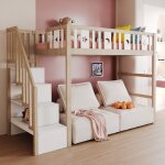 Lit mezzanine 90x200cm lit enfant avec escalier de rangement bois massiflit simple garde - corps et sommier ...