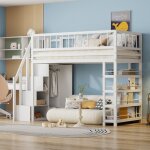 Lit mezzanine 90x200cm lit enfant lit simple en bois massif avec armoire 4 tagres 3 compartiments et ...