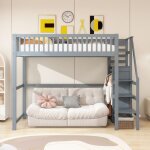 Lit mezzanine 90x200cm avec escalier lit enfant en bois avec étagères de rangement lit 1 personne avec ... Lit mezzanine 90x200cm avec escalier lit enfant en bois avec étagères de rangement lit 1 personne avec ...