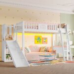 Lit mezzanine 90x200cm lit fille lit enfant en bois avec éclairage led étagères de rangement toboggan ... Lit mezzanine 90x200cm lit fille lit enfant en bois avec éclairage led étagères de rangement toboggan ...