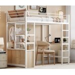 Lit mezzanine - blanc - 90x200cm - bureau intégré - prises usb - barrières de sécurité - blanc Lit mezzanine - blanc - 90x200cm - bureau intégré - prises usb - barrières de sécurité - blanc