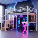 Lit mezzanine 140 * 200 avec lclairage dambiancechelle de rangementlit - surlev enfant avec bureau ...