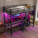 Lit mezzanine lit ado 90 x 200 cm avec barri�res �chelle table avec prises usb et �lectrique �clairage ...