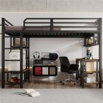 Lit mezzanine adulte 120x200 avec bureau - rangement �tag�re et �chelle - lit mezzanine 1 place en m�tal ...