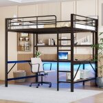 Lit mezzanine adulte 140 x 200 cm lit enfant lit loft en mtal avec bureau tagres lumire led et ports ...