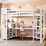 Lit mezzanine adulte 140x200 cm lit enfant en bois avec bureau compartiments �tag�res armoire et sommier ...