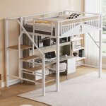 Lit mezzanine adulte 140x200 cm lit enfant lit double en mtal avec barrire de scurit chelle et sommiers ...