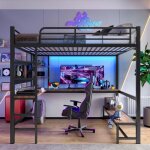 Lit mezzanine adulte 140x200 cm lit enfant en fer avec bureau étagères bande led ports usb barrière et ... Lit mezzanine adulte 140x200 cm lit enfant en fer avec bureau étagères bande led ports usb barrière et ...