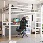 Lit mezzanine adulte 140x200 cm lit enfant en mtal avec bureau tagres ports usb barrire et sommier ...