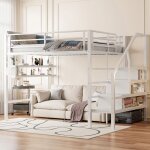 Lit mezzanine adulte 140x200cm lit enfant lit loft en m�tal avec escaliers de rangement �tag�res et sommier ...