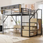 Lit mezzanine adulte métal 140x200 cm lit enfant lit loft avec échelle de rangement armoire étagères ... Lit mezzanine adulte métal 140x200 cm lit enfant lit loft avec échelle de rangement armoire étagères ...