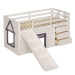 Lit mezzanine bas 90x200 cm avec toboggan 3 tiroirs et 2 portes lit enfant mi - hauteur en bois massif ...