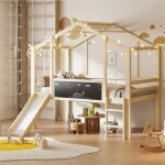 Lit mezzanine bas maison 90x200 - lit enfant avec chelle scurit et toboggan tableau dessin pour garon ...