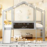 Lit mezzanine bas maison enfant 90x200 avec echelle scurit lit cabane mi hauteur 1 place avec tableau ...
