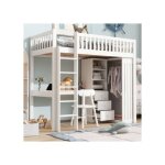 Lit mezzanine - blanc - 90x200cm - bureau int�gr� - armoire avec 3 tiroirs - escalier s�curis�