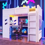 Lit mezzanine - blanc - 90x200cm - clairage led - ports usb & type - c - bureau intgr