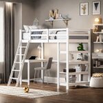 Lit mezzanine avec bureau bois massif lit 90 x 200 cm pour enfant tagres de rangementgarde - corps ...