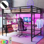 Lit mezzanine avec bureau en dessous lit pour adolescents 140x200 cm avec clairage prise tiroirs et ...