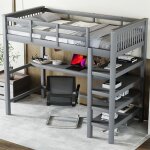 Lit mezzanine avec bureau lit mezzanine enfant 90x200 lit en hauteur pour adulte ado tagres de rangement ...
