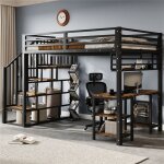 Lit mezzanine avec bureau et escalier 120x200 lit mezzanine 1 place avec rangement et �tag�re pour adulte ...