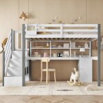 Lit mezzanine avec bureau et escalier 90 x 200 cm lit simple avec espace de rangement protection anti ...