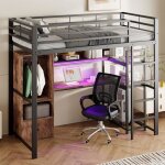 Lit mezzanine avec bureau et escalier et led 90x200cm lit mezzanine 1 place enfant en mtal sans matelas ...