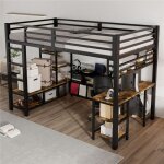 Lit mezzanine avec bureau et �tag�re 120x200 lit mezzanine 1 place m�tal avec rangement et �chelle pour ...