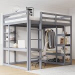 Lit mezzanine avec échelle 140 x 200 cm lit ado lit adulte avec table étagère et cintre structure en ... Lit mezzanine avec échelle 140 x 200 cm lit ado lit adulte avec table étagère et cintre structure en ...