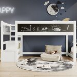 Lit mezzanine enfant 90 x 200 cm avec sommier et barrierelit surlev 1 place avec rangement cadre de ...