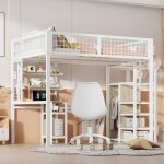 Lit mezzanine pour enfants 140 x 200 cm avec armoire tagres escalier et bureau dordinateur - blanc