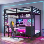 Lit mezzanine enfant 140 x 200 cm avec bande lumineuse led et port usbm�tal lit superpos� 2 place avec ...