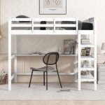 Lit mezzanine enfant 140 x 200 cm lit simple en bois avec escalier etagre de rangement et bureau - blanc ...
