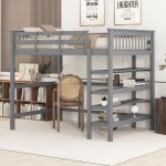 Lit mezzanine enfant 140 x 200 cm lit simple en bois avec escalier etagre de rangement et bureau - gris ...