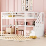 Lit mezzanine enfant 140 x 200cm lit simple en bois pin avec escalier de rangement bureau et sommier ...