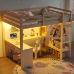 Lit mezzanine enfant 140 x 200 cm lit superpos� bois avec bureau lumi�re led et usb sommier � lattes ...